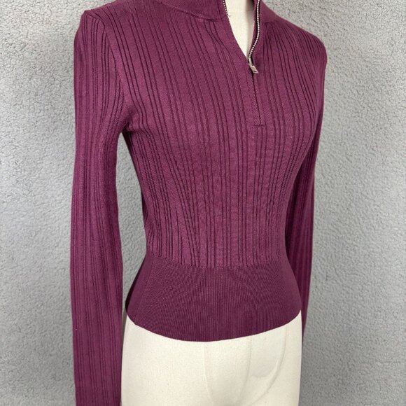 Hooked up by Iot Women's Juniors' Quarter-Zip Mock-Neck Sweater Burgundy XS NWTs - Picture 3 of 8